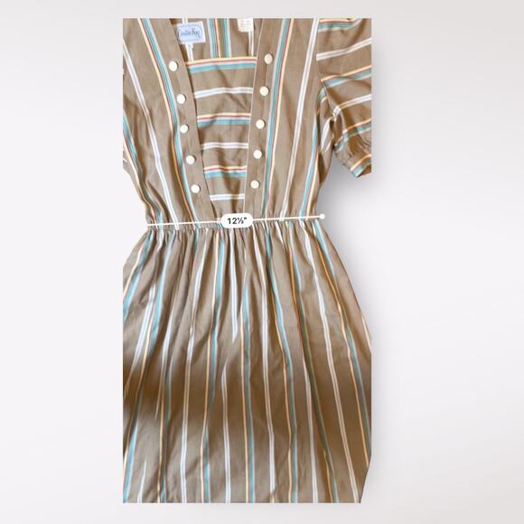 Leslie Fay Vintage Multi Colored Striped Midi Dress Size 6 - Picture 5 of 9